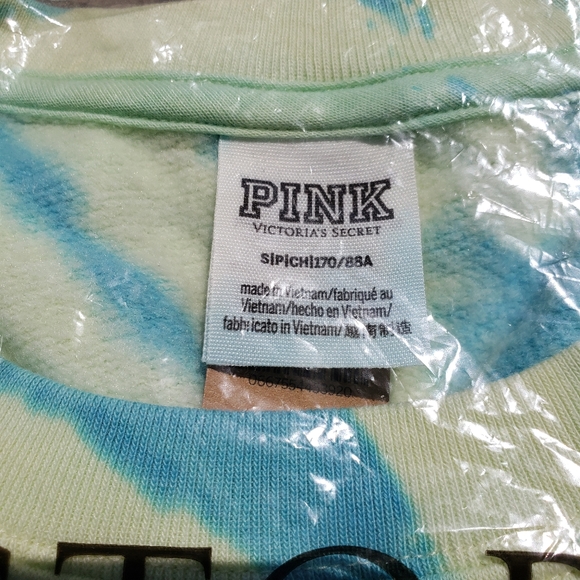 PINK Victoria's Secret Tie Dye Sweatshirt Size: Small Yellow & Robin Egg Blu NWT - Picture 8 of 11